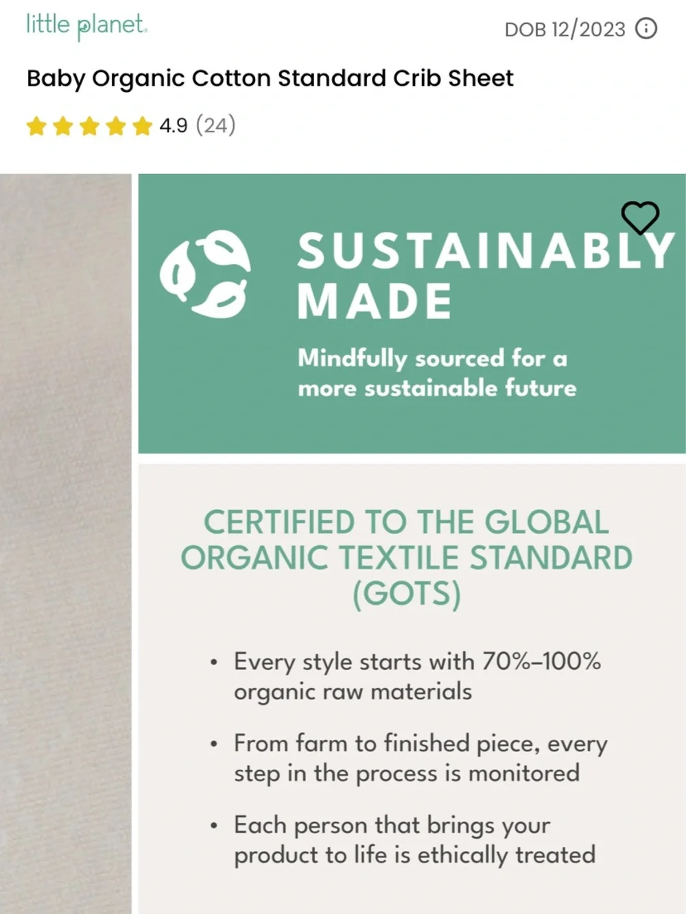 Carter's Baby Organic Cotton Crib Sheet - White